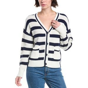 Wispr Womens  Stripe Crop Cardigan, Blue